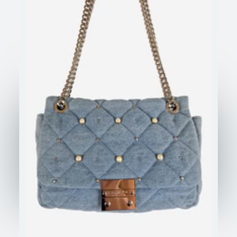 Kurt Geiger Quilted Blue Chain-Handle Shoulder Bag